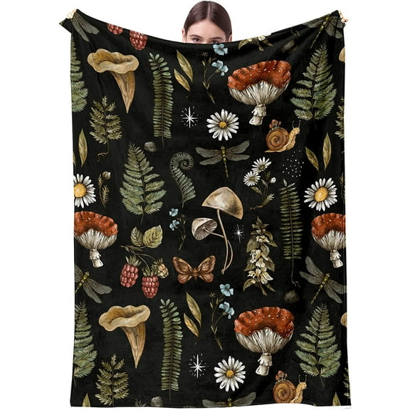 Wild Forest Mushrooms Blanket Soft Warm Throw Blanket for Couch Sofa Bed Home Mushrooms Decor (Wild Forest Mushrooms, 60x50in)