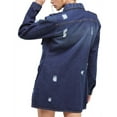 thumbnail image 3 of Women's Distressed Denim Cotton Button Up Long Military Utility Jean Jacket (Dark Blue, M), 3 of 4