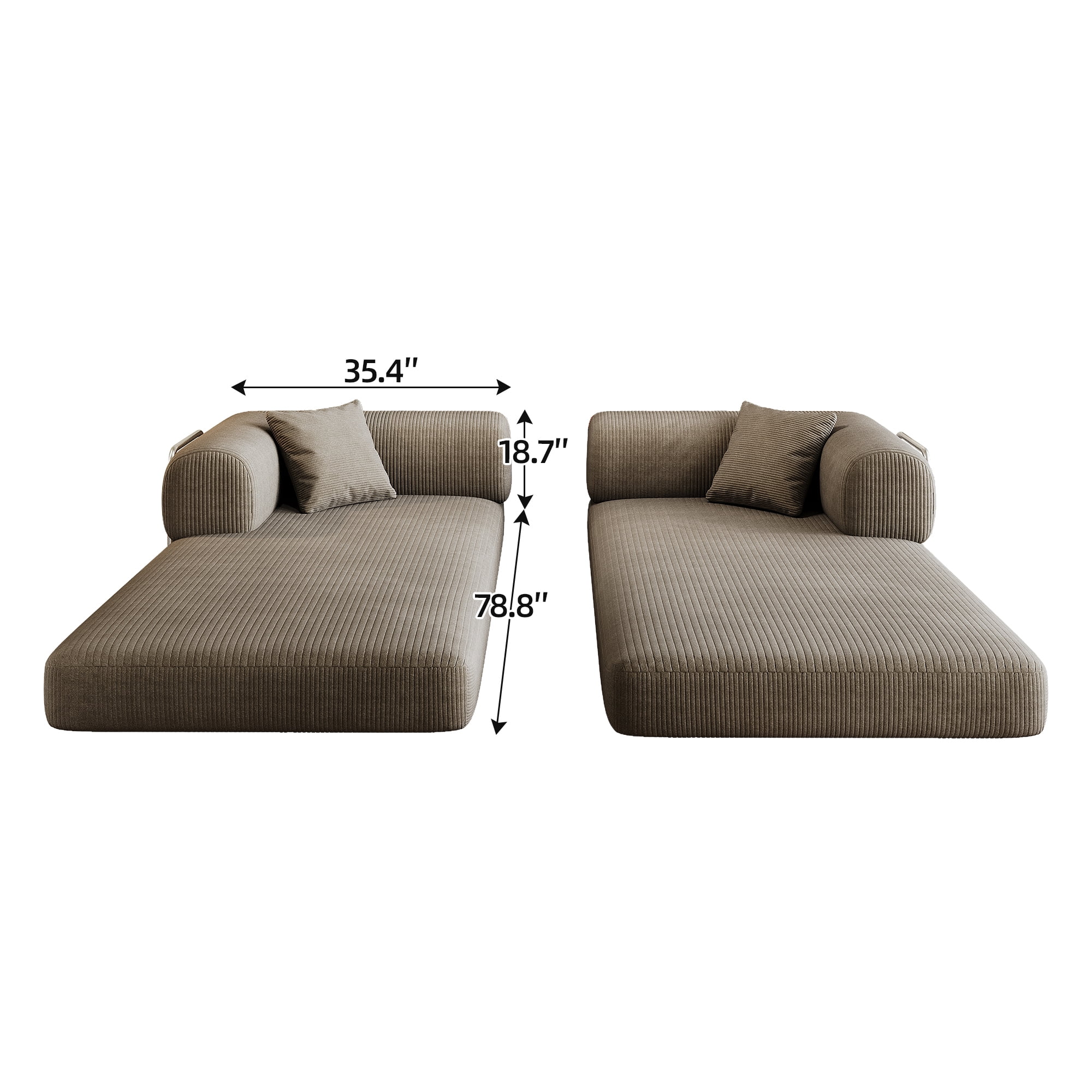 AISWORD Convertible Sleeper Sofa Bed with Cylindrical Pillow, Corduroy Folding Mattress Couch with Fixed-Shape Frame, Floor Sofa Lounge Couch, Camel