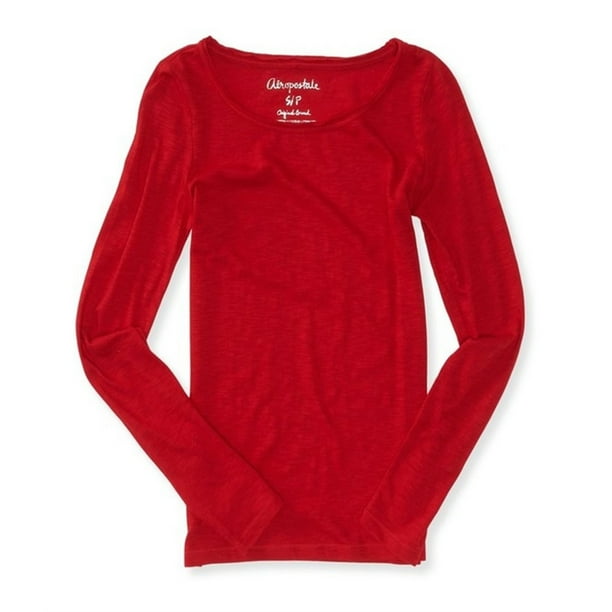 Aeropostale Womens Neon Ls Basic Camiseta, Rojo, X-Large Aeropostale Camiseta básica