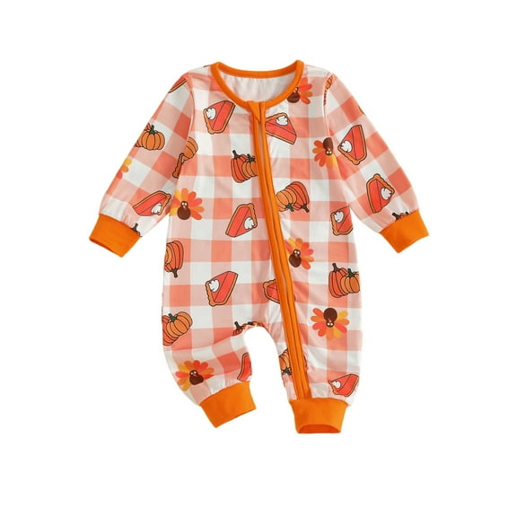 Miaouyo Infant Baby Girl Thanksgiving Day Romper 0 3 6 12 18 Months Long Sleeve O Neck Turkey Pumpkin Print Jumpsuit
