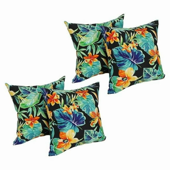 Blazing Needles 9910-S4-REO-62 17 in. Square Solid Polyester Outdoor Throw Pillows, Beachcrest Caviar - Set of 4