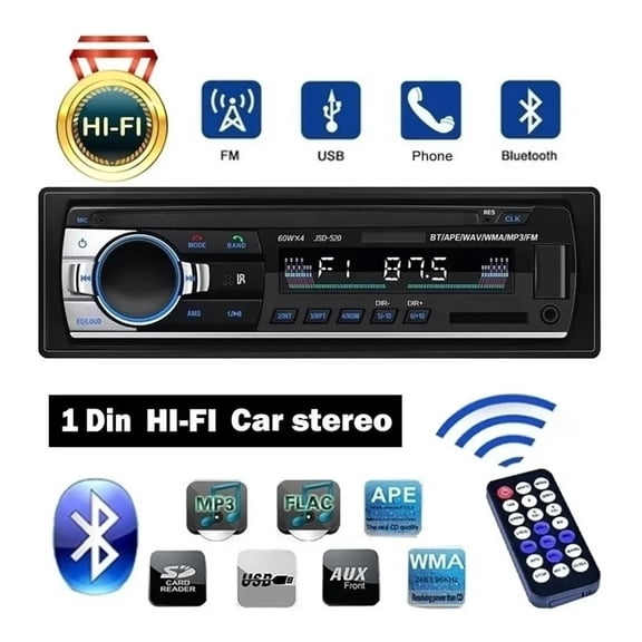 Auto Estereo Reproductor Mp3 1 Din Bluetooth, Usb Y Auxiliar Charge Bikes 1 din