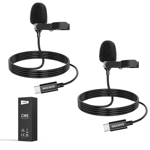 NEEWER Mini USB C Lavalier Microphone 2 Pack Compatible with iPhone 16 15 Pro Max Android Phone Tablet PC, Clip On Omnid