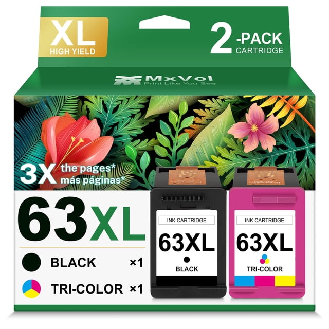 Cartucho de tinta MxVol 63XL negro y tricolor, paquete de 2, alto rendimiento