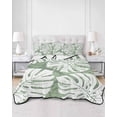 thumbnail image 2 of Quilts Twin-XL Size Bedding Set, Sage Green Monstera Deliciosa Lightweight Quilted Comforter, Summer Botanical Tropical Soft Reversible Bedspread Coverlet with Pillow Covers for All Season, 68" x 98", 2 of 7