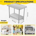 thumbnail image 3 of YUSAZENS 36 x 24 x 35 Inch Double Layer 0.7mm Thick Stainless Steel Workbench, Stationary Utility Table with Side Hooks, No Casters, with Rear Back Panel, 3 of 6