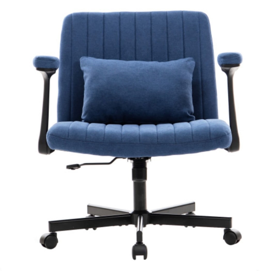 Velvet Criss Cross Office Chair with Wheels, Modern Upholstered Desk Chair with Adjustable Height, 360° Swivel & Tilt, Blue