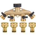 thumbnail image 1 of Divisor de manguera de 4 vías de latón macizo con válvulas de cierre, grifo y 3/4" Salidas, puede usar hasta 4 mangueras a la vez.--, 1 of 5