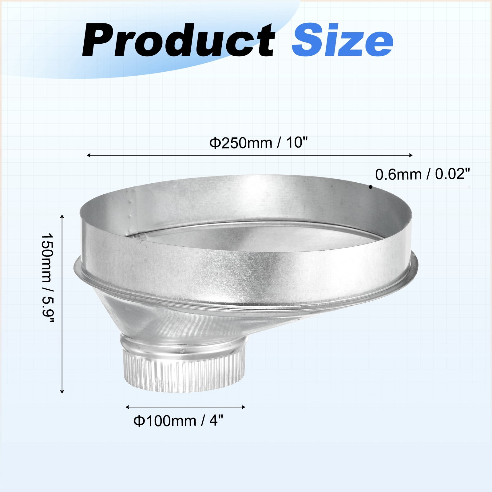 Uxcell Eccentric Duct Reducer (10" to 4" ) - Galvanized Steel Crimped End Ducting Connector Increaser Round Air Duct Adapter Pipe Vent Inline Fitting for HVAC Ventilation System, Silver