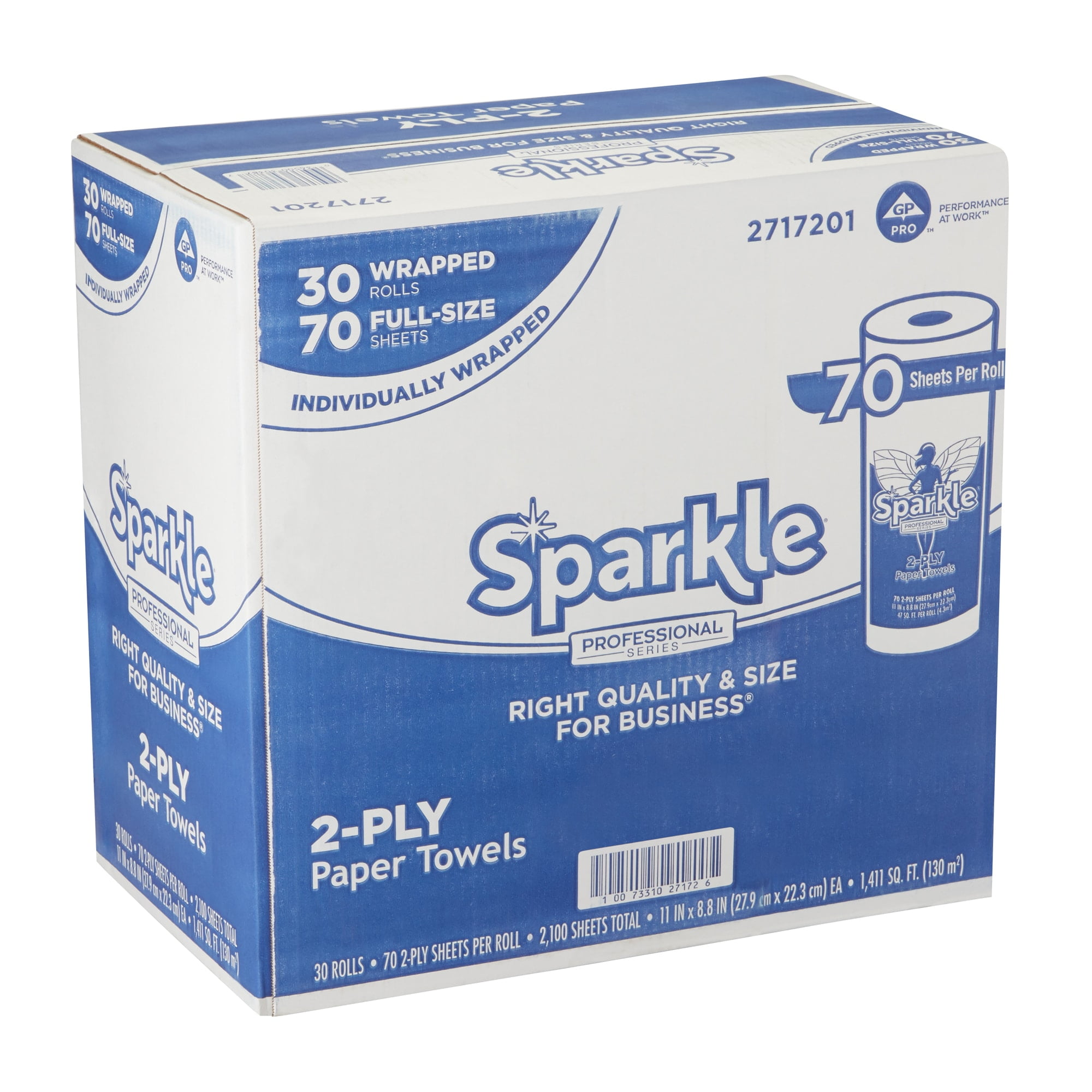 Sparkle Professional Series® by GP Pro Perforated Kitchen Paper Towel Rolls, 2-Ply, 11" x 8 4/5", 70 Sheets Per Roll, Case Of 30 Rolls