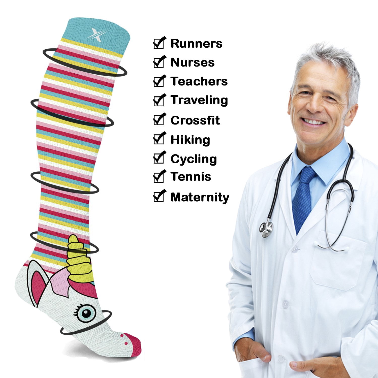 Compression Socks Knee High - Made for Running, Athletics and Pregnancy - 3 Pair