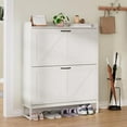 thumbnail image 6 of Shoe Cabinet, Shoe Storage Cabinet with 2 Flip Drawers & Adjustable Shelf, Space-Saving Shoe Organizer – Holds 16+ Pairs, Narrow Shoe Cabinet Storage for Entryway/Hallway, White, 6 of 6