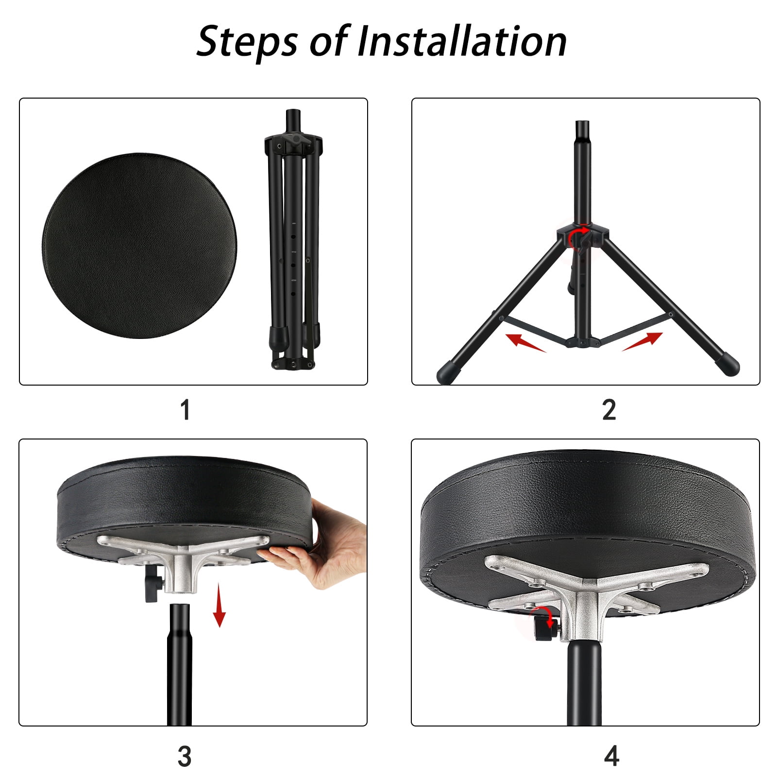 EASTROCK Height Adjustable Drum Throne Metal Heavy Duty Foldable Drum Stools Padded Seat  for Drummers Adults