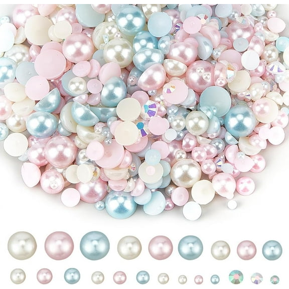 60G Flatback Pearls Plastic Imitation Half Pearl Beads Flatback Rhinestones Pink Blue White Flat Back Rhinestone Half Round Pearls
