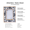 thumbnail image 3 of Handicrafts Home 4x6” Picture Photo Frame – Alhambra Black & White Resin Inlay and Wood – Handmade Display Frame for Desk, Shelf, Wall, or Tabletop – Boho Rustic Decor, Vintage Gift, Farmhouse Style, 3 of 7