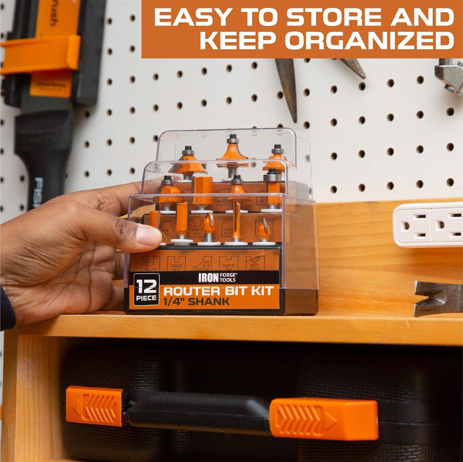 Router Bits Set 1/4 Inch Shank - 12 Piece Kit for Woodworking, Home Improvement and DIY Projects 1/4 Inch - 12 Piece - Wood Case