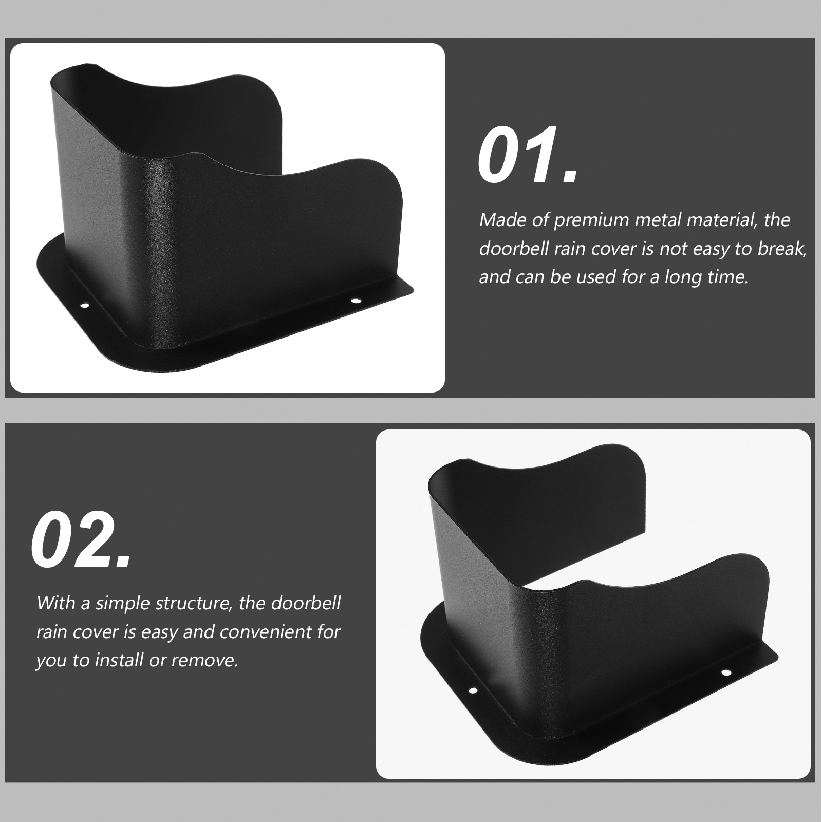 Weatherproof Black Doorbell Cover with LED Light, Outdoor Rain Shield Protector 15.6x14x10CM for Door Bell