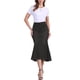 thumbnail image 2 of Falda midi casual de mujer de mezclilla con cola de pez, cintura alta, dobladillo sin terminar y bolsillos en negro, 2 of 6