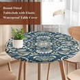 thumbnail image 3 of Blue Boho Flowers Round Tablecloth 45-54 Inch Round Fitted Table Cloth with Elastic Edge, Country Vintage Abstract Floral Waterproof Table Cover Protector for Outdoor Picnic Party Dining, 3 of 6