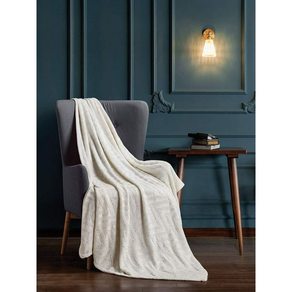 Regal Comfort Plush Luxury Faux Fur Throw Blanket, Aslan Ivory with Silver Fleck