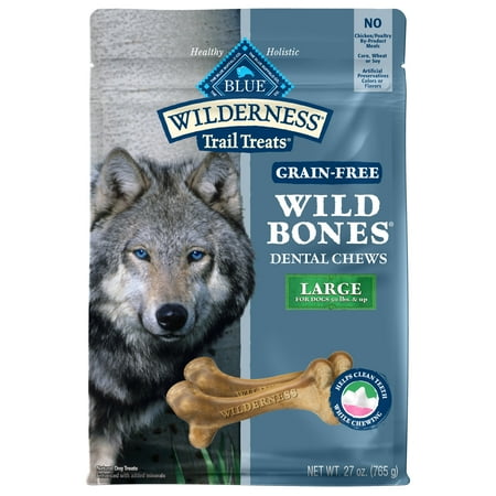 UPC: 0840243125531 | Blue Buffalo Wilderness Wild Bones Large Dental Treats for Adult Dogs Grain-Free 27 oz. Bag