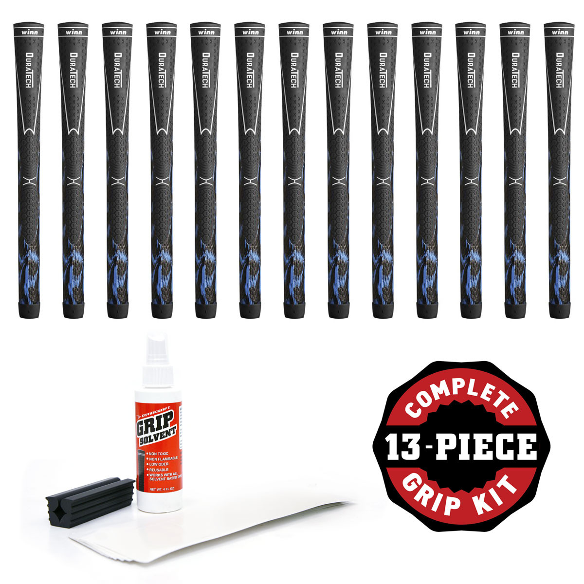 Winn DuraTech Standard Black/Blue 13 pc Golf Grip Kit (with tape