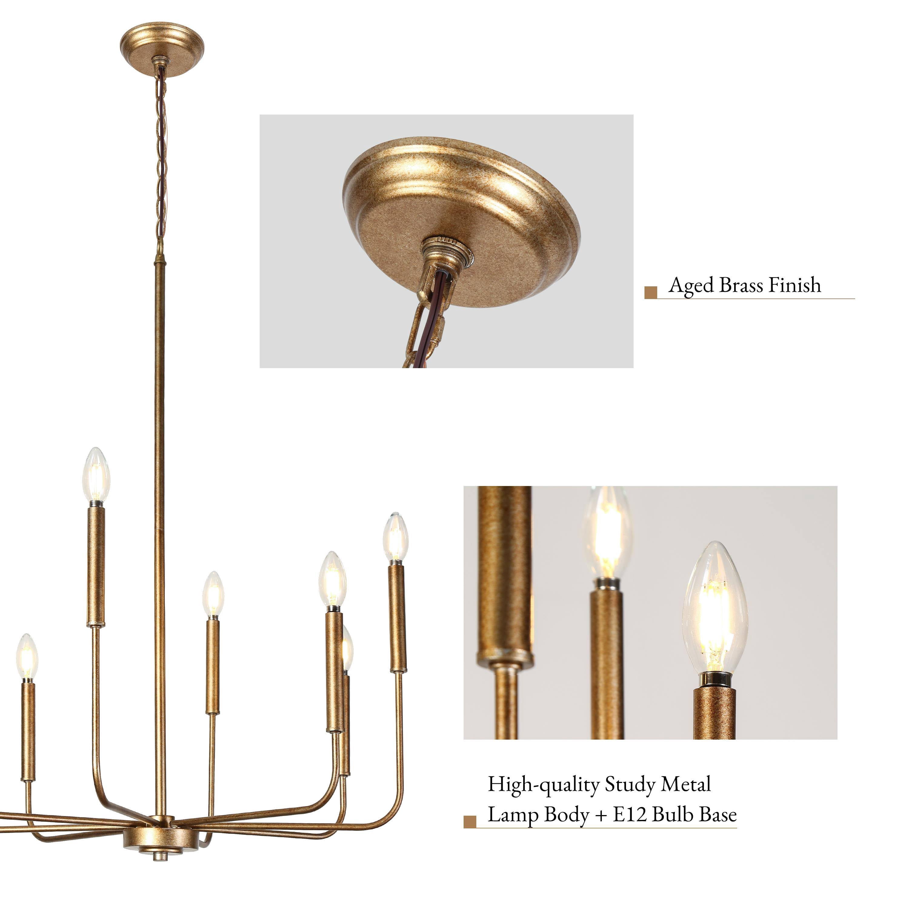 LNC 8-Light Antique Gold Modern Linear Dining Room Chandelier,26.8"D x 26.8"W x 35.4"H