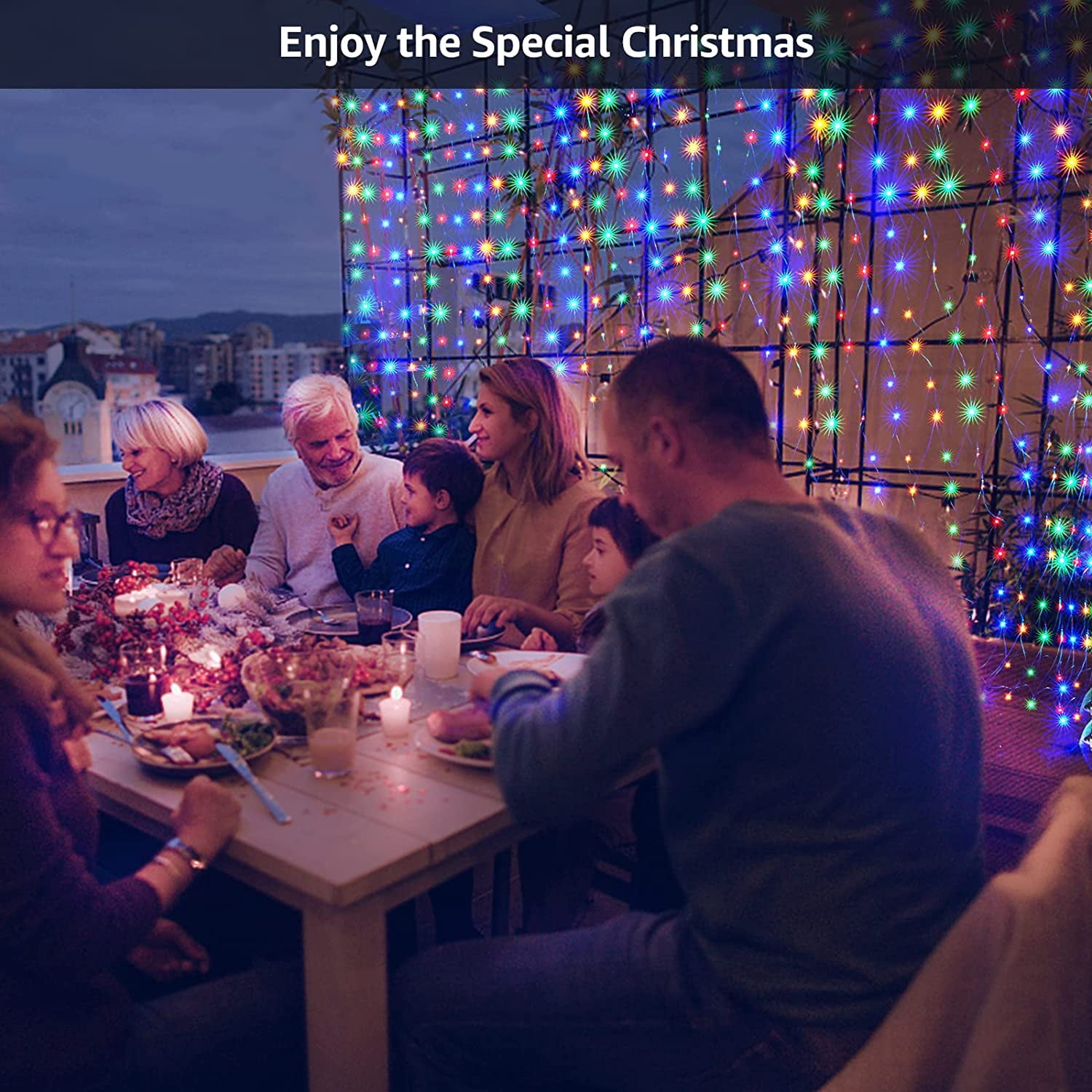 Christmas Net Lights 96 LED 5ft x 5ft Outdoor Christmas Bush Lights with 8 Modes, Connectable, Waterproof and Durable for Trees, Bushes, Christmas Decorations, Multicolor