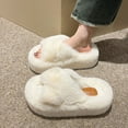 thumbnail image 2 of CHUMUD Women's Fuzzy Slippers Cross Band Memory Foam House Slippers Open Toe Plush Comfy Faux Fur Lined Slide Shoes Anti-Skid Sole, 2 of 8