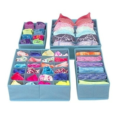Tool Box Drawer Liners Sorbus Set of 4 Foldable Drawer Dividers, Storage Boxes, Closet Organizers, Under Bed Organizer (Aqua) ()