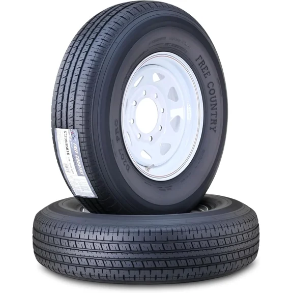 Free Country Trailer Tire Wheel Assembly ST235/85R16 12-Ply F 128N 8 Lug on 6.5" PCD White Spoke Rim ,SET 2