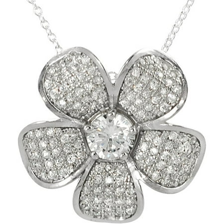 Brinley Co. Cubic Zirconia Flower Pendant in Sterling Silver, 18"
