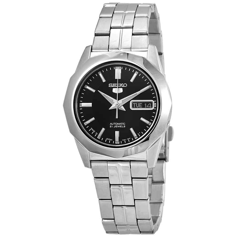 Seiko Men's 5 Automatic SNKG83J1 Black Dial Stainless Steel Watch ...