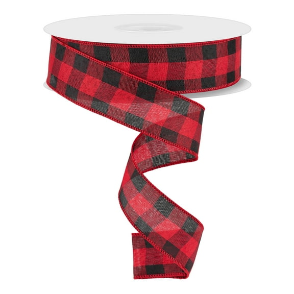Buffalo Plaid Wired Christmas Ribbon - 1 1/2" x 50 Yards, Red & Black, Farmhouse Decor, Christmas Wreath