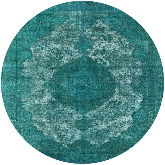 Ahgly Company Machine Washable Indoor Round Industrial Modern Teal Green Area Rugs, 6' Round