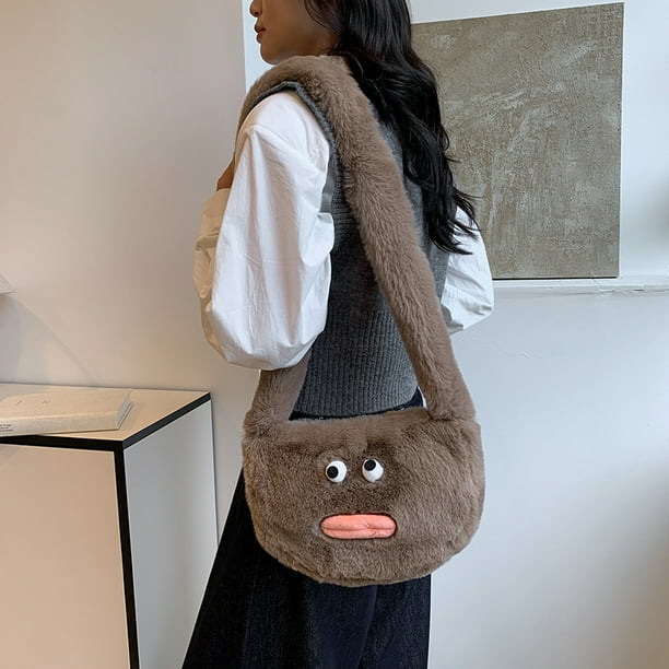 Bolso hombro feo y lindo con boca salchicha version japonesa coreana bolso masa peluda para estudiantes bolso cruzado felpa invierno 3013 PZ20240816016367 Caqui Walmart en linea