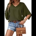 thumbnail image 3 of Blusas de Verano para Mujer, Elegantes, Informales, con Mangas 3/4 y Cuello en V, para Trabajo y Negocios Verde L, 3 of 7