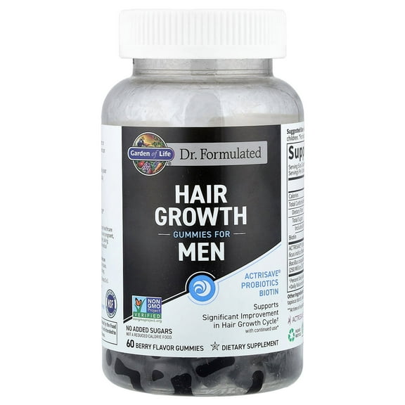 Garden of Life Hair Growth Gummies for Men, Berry, 60 Gummies