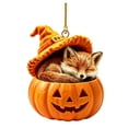 thumbnail image 5 of 3 Pcs Halloween Forest Animal Pumpkin Ornaments Cozy Forest Woodland Christmas Ornaments for Christmas Tree Pumpkin Animal Decor 2D Acrylic Hanging Ornament for Home Decor, 3.14 Inch, Fox, 5 of 5