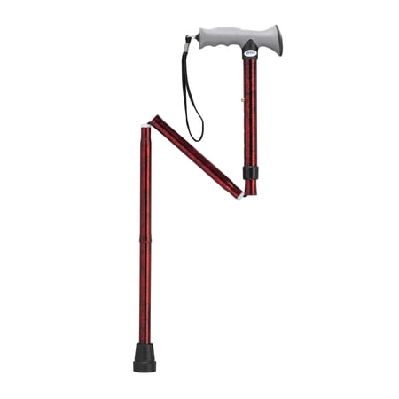 Drive Medical Adjustable Gel Hand Grip Folding Walking Cane for Adult, Red Crackle