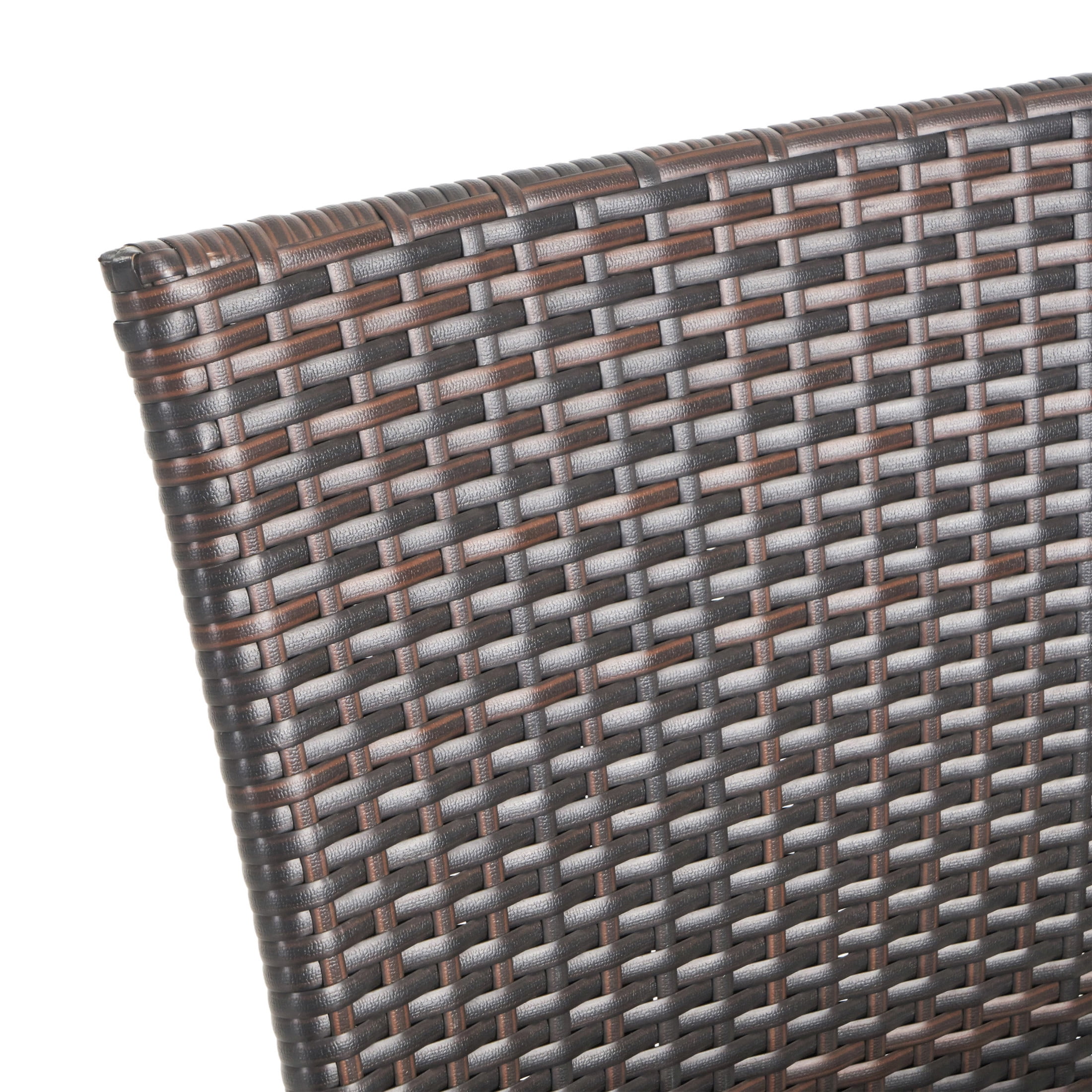 Christopher Knight Home PE Wicker Stackable Outdoor Dining Chairs, Iron Frame Patio Chairs, Brown, Set of 2