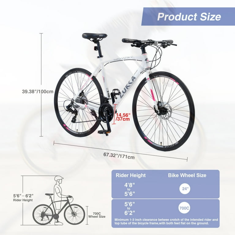 24 Speed Hybrid Bike, 700C Road Bike with Aluminum Alloy Frame and Disc  Brake, City Commuting Sports Bicycle for Men Women, 67.32