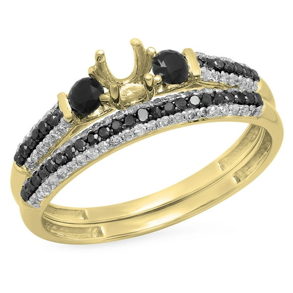 Dazzlingrock Collection 0.65 Carat (ctw) 10K Black & White Diamond Semi Mount Bridal Engagement Ring Set, Yellow Gold, Size 8.5