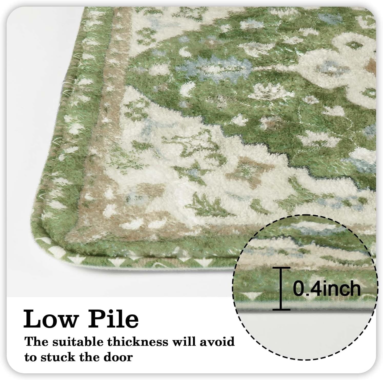 Boho Retro Bathroom Runner Sage Green Non-Slip Soft Long Bathroom Rugs Runner Oriental Tribal Machine Washable Bath Mat Farmhouse Cute Floral Bath Rug for Sink Tub Kids Room, 18x47 inch