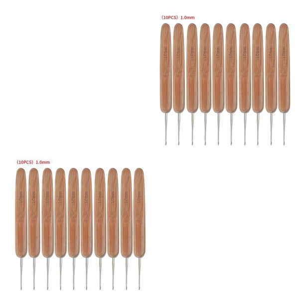 Inteprter 10 Uds ganchos de ganchillo mango de bambú agujas de costura herramientas de bordado de punto, tres cabezas, 0,5mm 1 cabeza 1.0 mm 2piezas