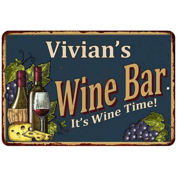 Vivian's Wine Bar Gift Green Sign Rustic Decor 8 x 12 High Gloss Metal 208120055187