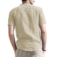 thumbnail image 7 of Summer Plus Size Tops for Men Fashion Cotton Linen Solid Color Casual Button Round Neck Pockets Short Sleeve T-shirt Top, 7 of 7