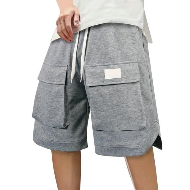 pstuiky Pantalones cortos para hombre, Pantalones cortos de trabajo de color liso para hombre, estilo informal, para exteriores, con múltiples bolsillos, cinco cuartos Pantalones cortos de baloncesto