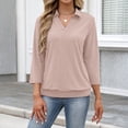 thumbnail image 5 of Polo Shirts for Women Collared V Neck Banded Bottom Long Sleeve Basic Knit Pullover Blouses Beige L, 5 of 7